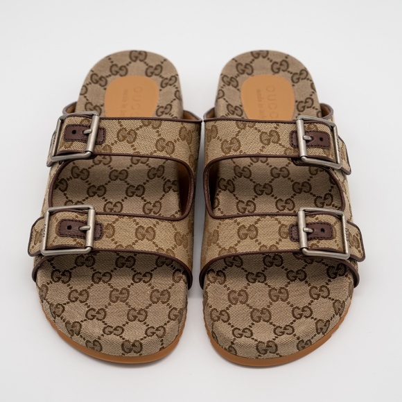 size 11G 11.5 US Gucci GG Canvas Slide Sandals Straps Beige Ebony GG Brown main image 9